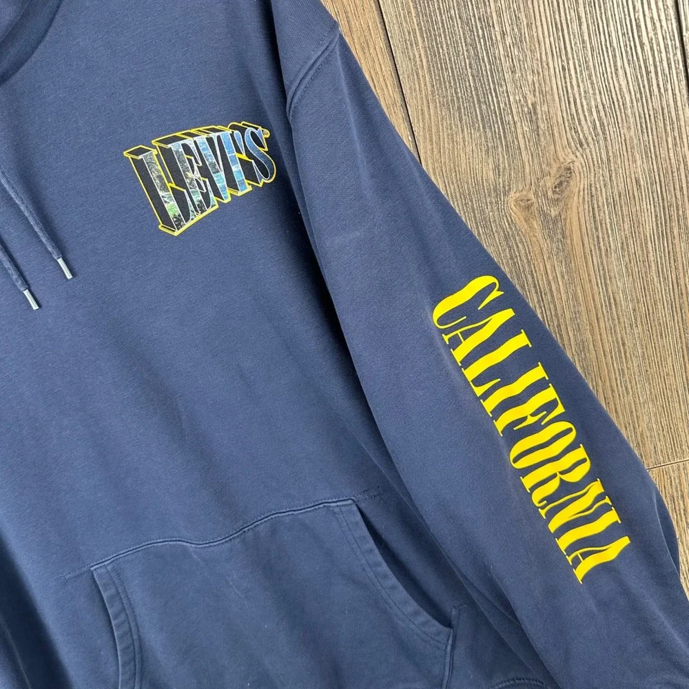 Levis Mens California Coast Graphic Hoodie Navy Blue Fleece Sweatshirt Size XL